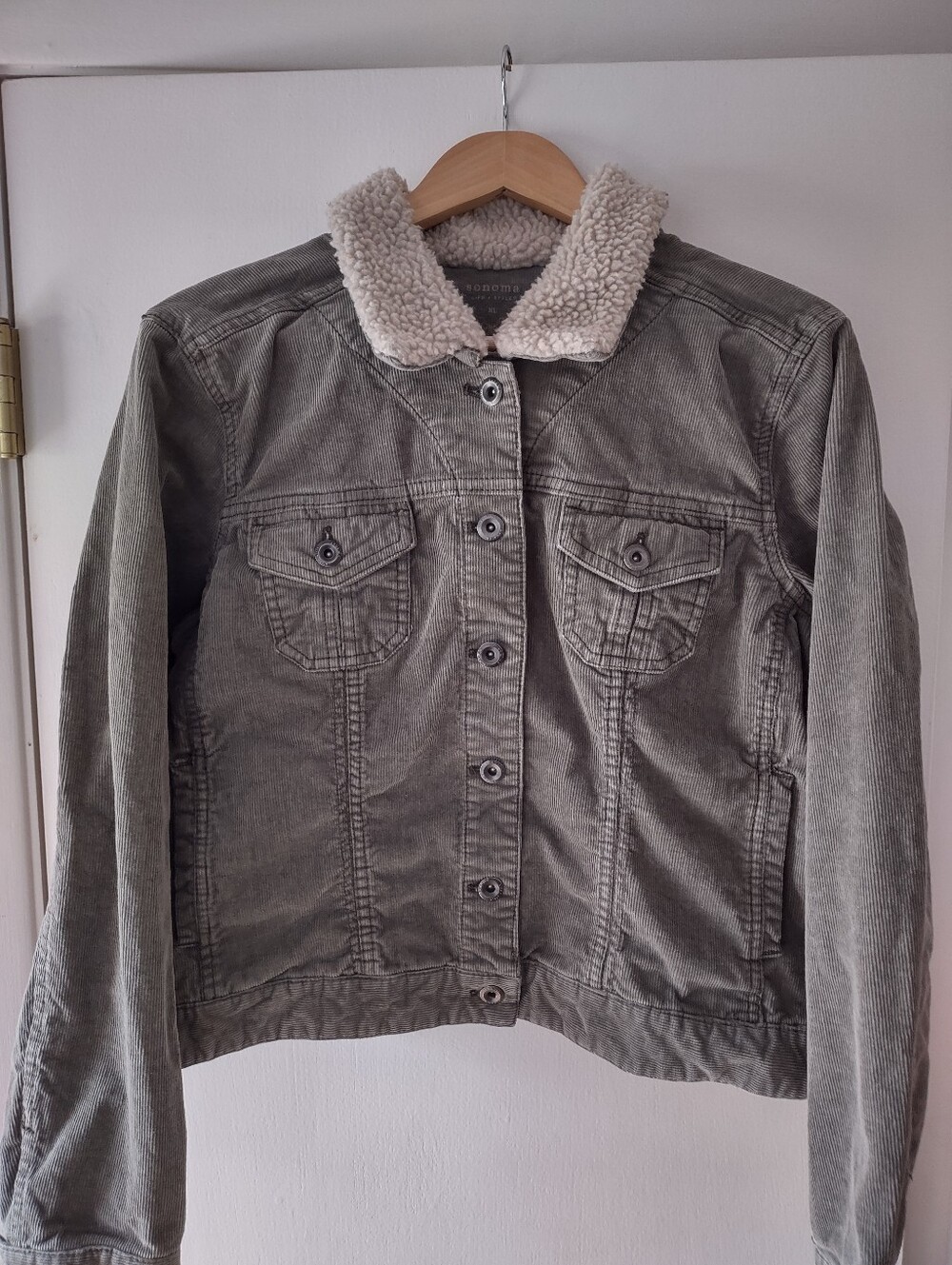 Sonoma Life + Style Faux Fur Sherpa Collar Corduroy Jacket Sage Green Women’s XL
